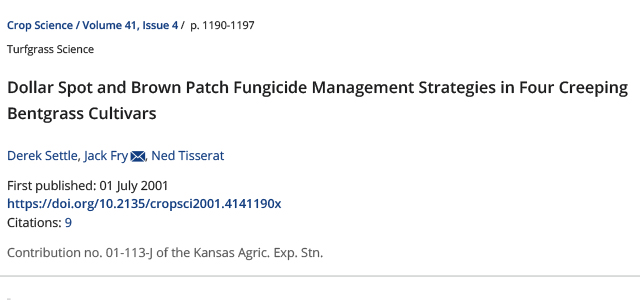 Dollar spot and brown patch fungicide management strategies in four creeping bentgrass cultivars.