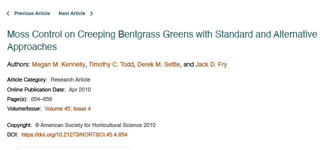 Moss control on creeping bentgrass greens with standard and alternative approaches.