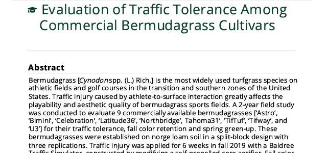 Evaluation of Traffic Tolerance Among Commercial Bermudagrass Cultivars.